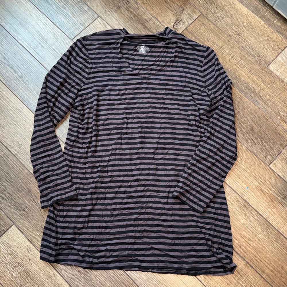 Unbranded Charcoal Gray Black Striped Cutout V-Neck Long Sleeve Tunic Top Large